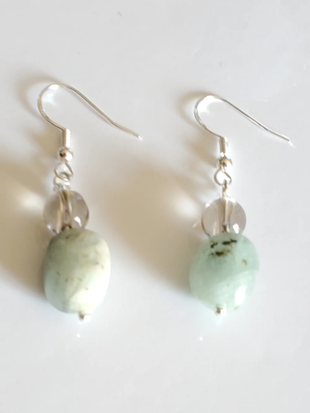 NEW Natural Jadeite & Smoky Quarts Gemstone Drop Earrings - Picture 2 of 5